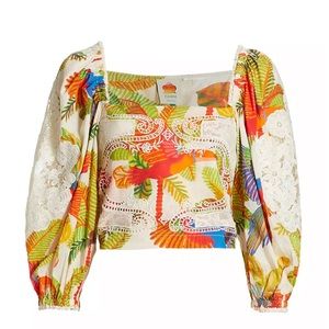 NWT Farm Rio forest birds embroidered blouse !